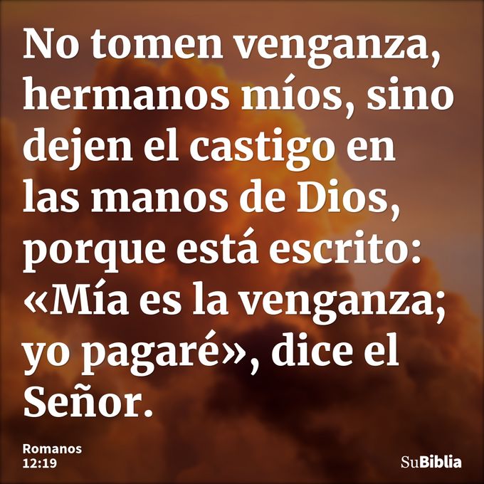 EN NUESTRO CAMINAR POR  LA VIDA, ESTA RECOMENDACION  JAMAS LA DEBEMOS OLVIDAR:  MIA ES LA VENGANZA  YO PAGARE  DICE  EL SEÑOR.....SI  SOLO  TE DESCUIDAS  UN MOMENTO......TU OTRO YO TOMA EL CONTROL.